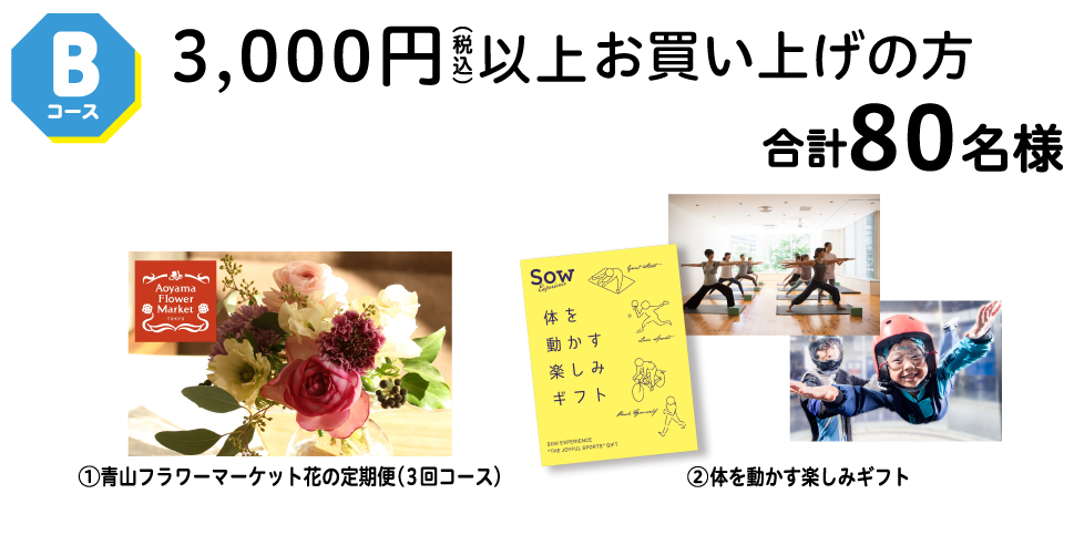 Bコース 3,000円以上のお買い上げで！ 合計80名様