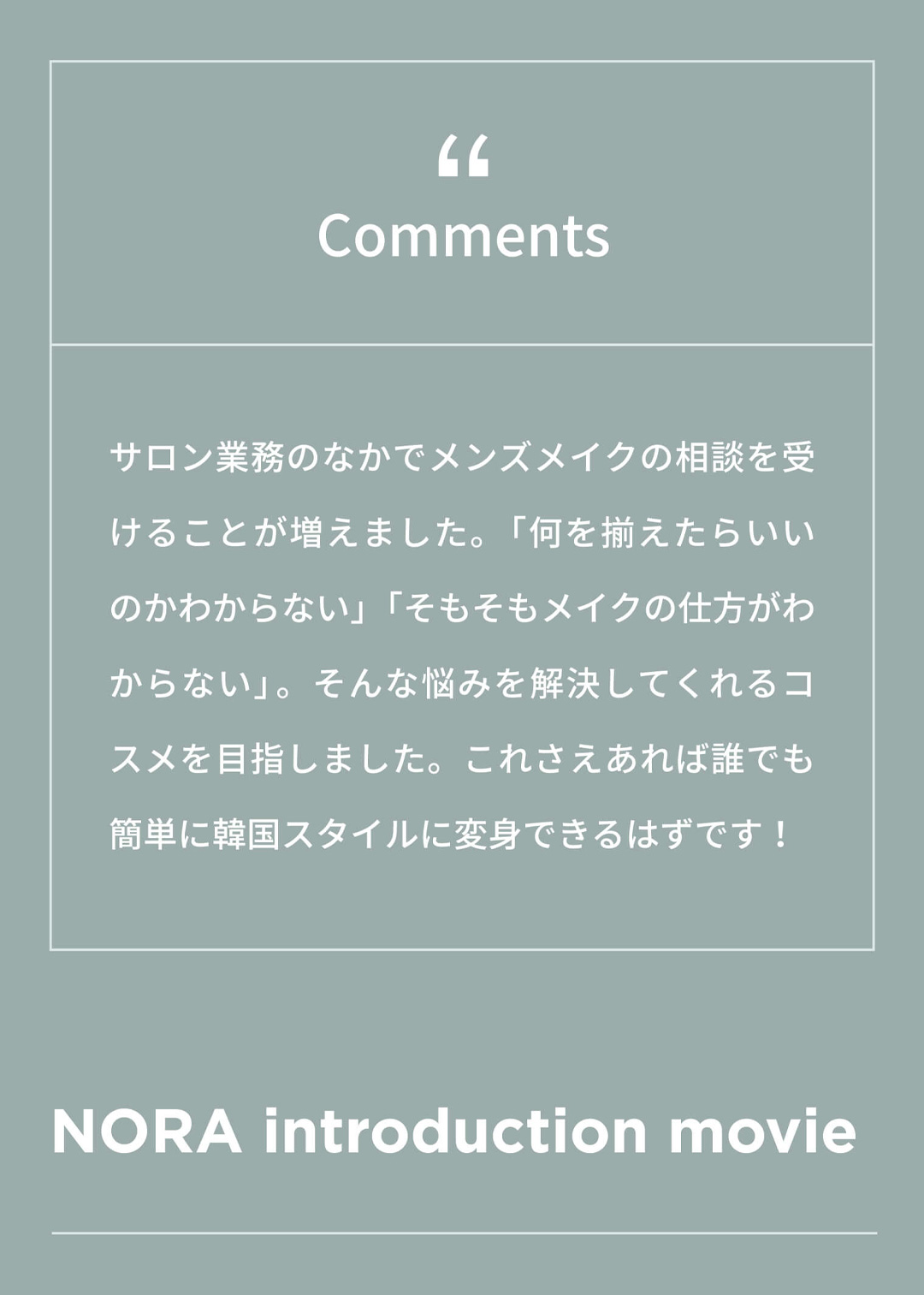Comments NORA introduction movie