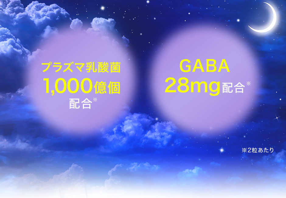 プラズマ乳酸菌1,000億個配合。GABA28mg配合。（2粒あたり）
