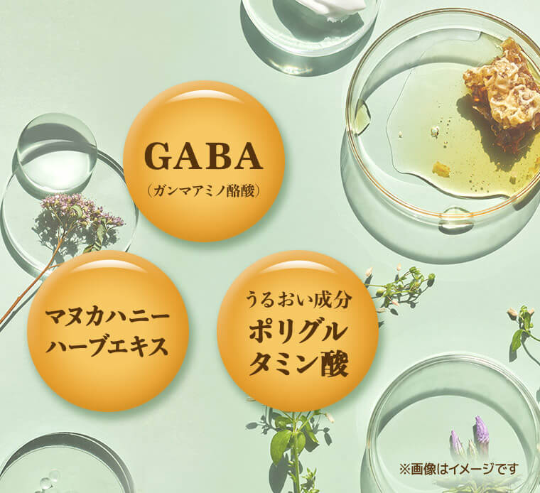 【GABA（ガンマアミノ酪酸）】【マヌカハニーハーブエキス】【うるおい成分ポリグルタミン酸 】※画像はイメージです