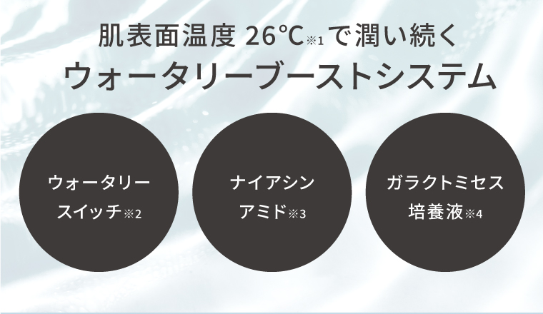 肌表面温度26℃で潤い続く　ウォータリーブーストシステム